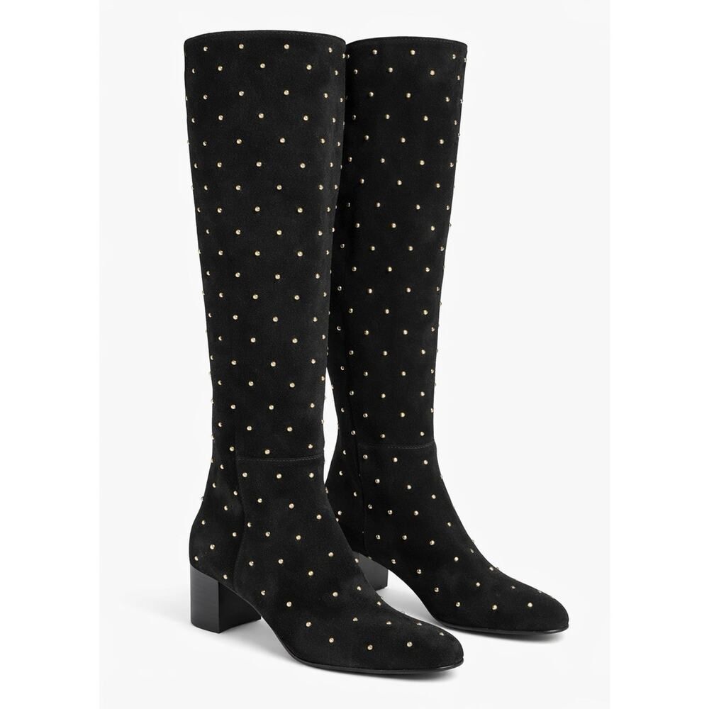 NEW Madewell Black Suede Studded Tall Boots Gold Stud Knee High Boots 7
